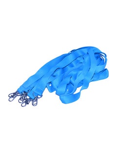10-Piece Flat Lanyards With Metal Hook Neon Blue/Silver
