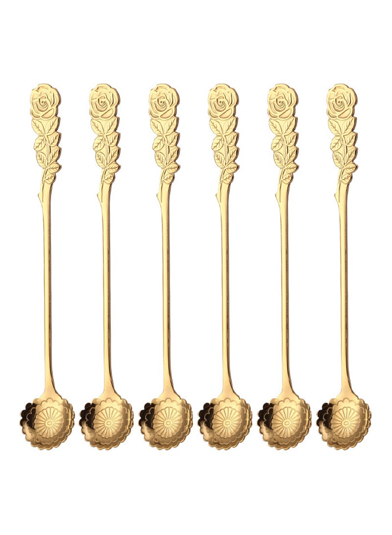 TD HOME 6-Piece Mirror Finish Stainless Steel Long Iced Tea Spoon Set Gold 17.4cm - Image 1