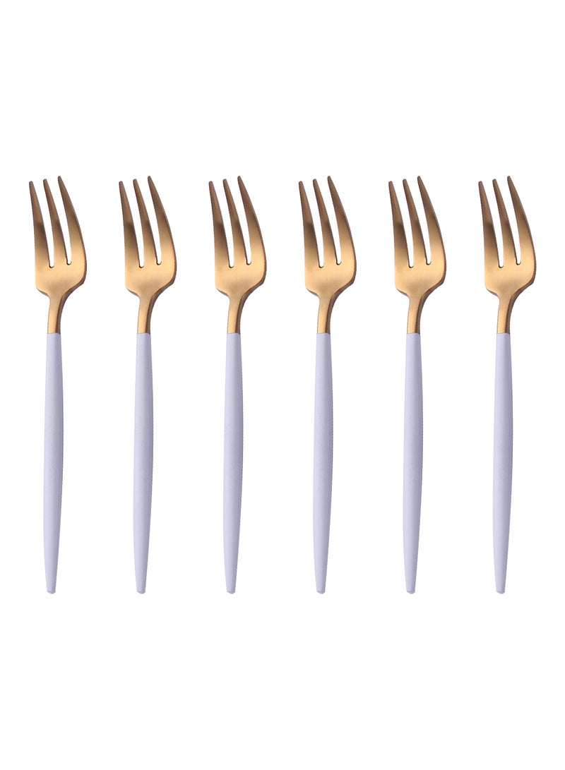 TD HOME 6-Piece Stainless Steel Matt Polish Cake Fork Set Gold/White 13.3centimeter - Image 1