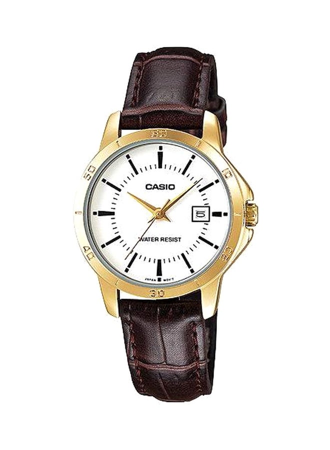 CASIO - Round Shape Leather Strap Couple Watch - MTP/LTP-V004GL-7AUDF - Brown - Image 1