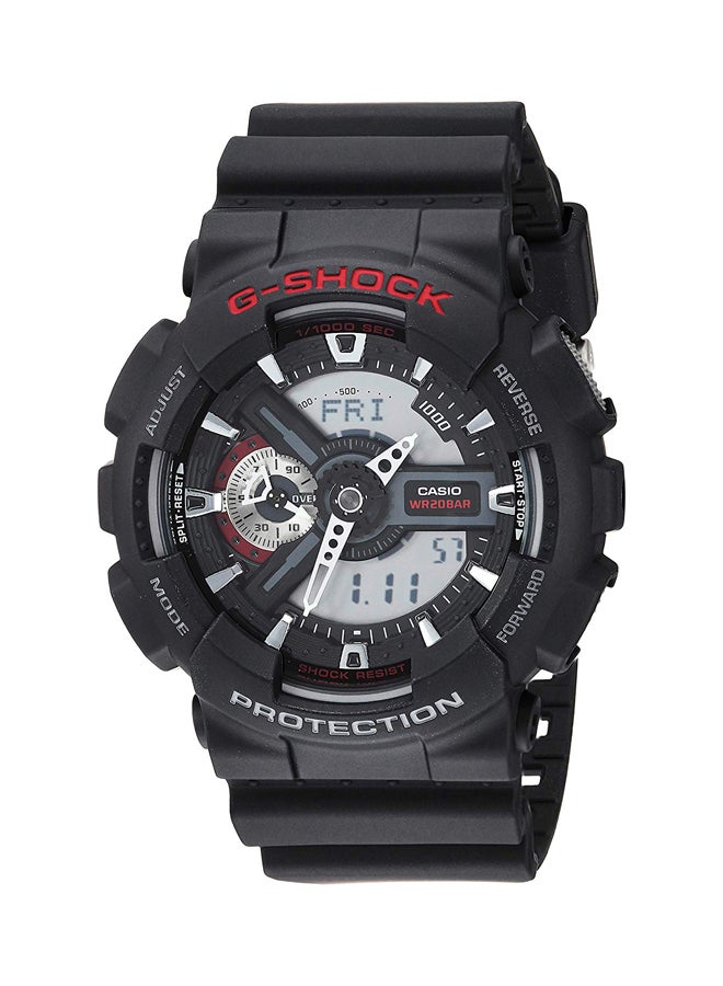 جي شوك ساعة يد بعقارب ورقمية دائرية الشكل بسوار من الراتنج مقاس 51 مم - لون أسود - طراز GA-110-1ADR للرجال