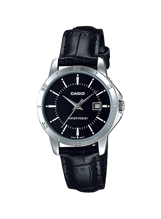 كاسيو ساعة يد بعقارب وسوار من الجلد طراز LTP-V004L-1AUDF - 30 مم - أسود للنساء - Image 1