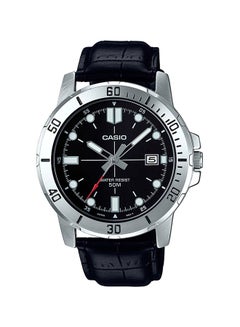 Men's Enticer Leather Analog Watch MTP-VD01L-1EVUDF - 45 mm - Black