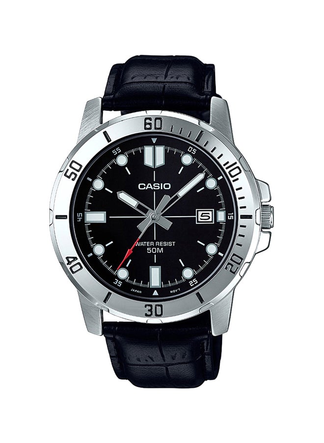 CASIO - Men's Enticer Leather Analog Watch MTP-VD01L-1EVUDF - 45 mm - Black - Image 1