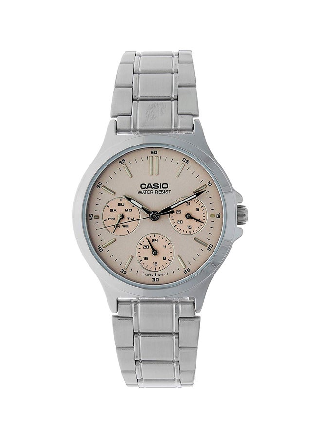 كاسيو ساعة يد بعقارب وسوار من الإستانلس ستيل طراز LTP-V300D-4AUDF - 33 مم - فضي للنساء - Image 1