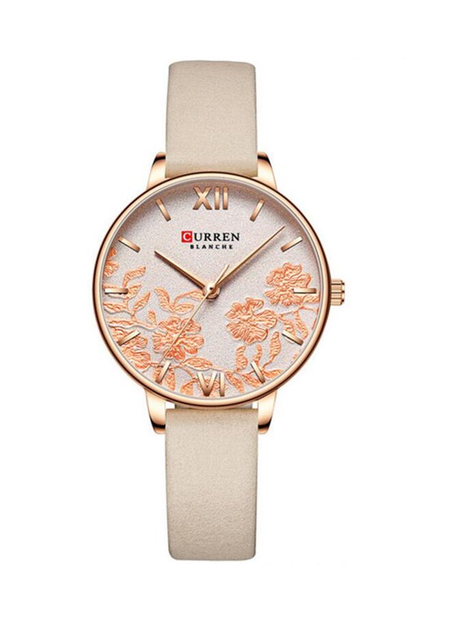 كارين ساعة يد بعقارب وسوار من الجلد طراز 9065 - 32 مم - لون بيج للنساء