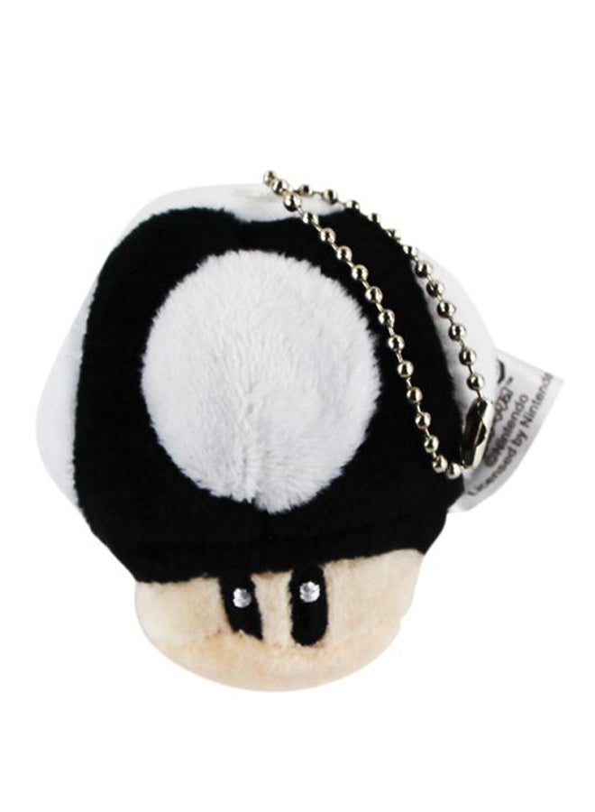 سلسلة مفاتيح محشوة بتصميم شخصية ماشروم في سلسلة ألعاب Super Mario أسود/ أبيض