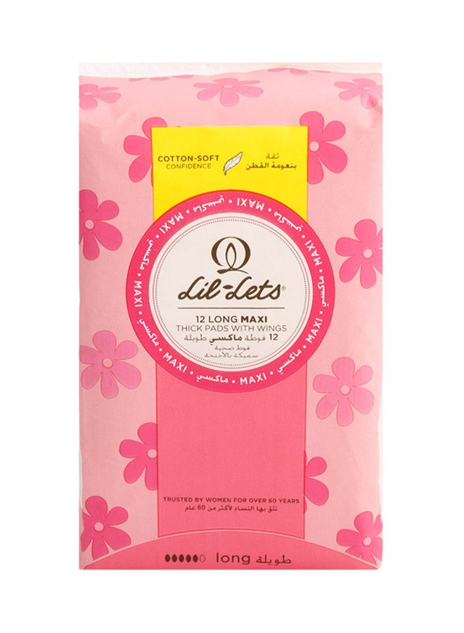 Lil-Lets Long Maxi Thick Pads With Wings, 12 Pieces - Image 1