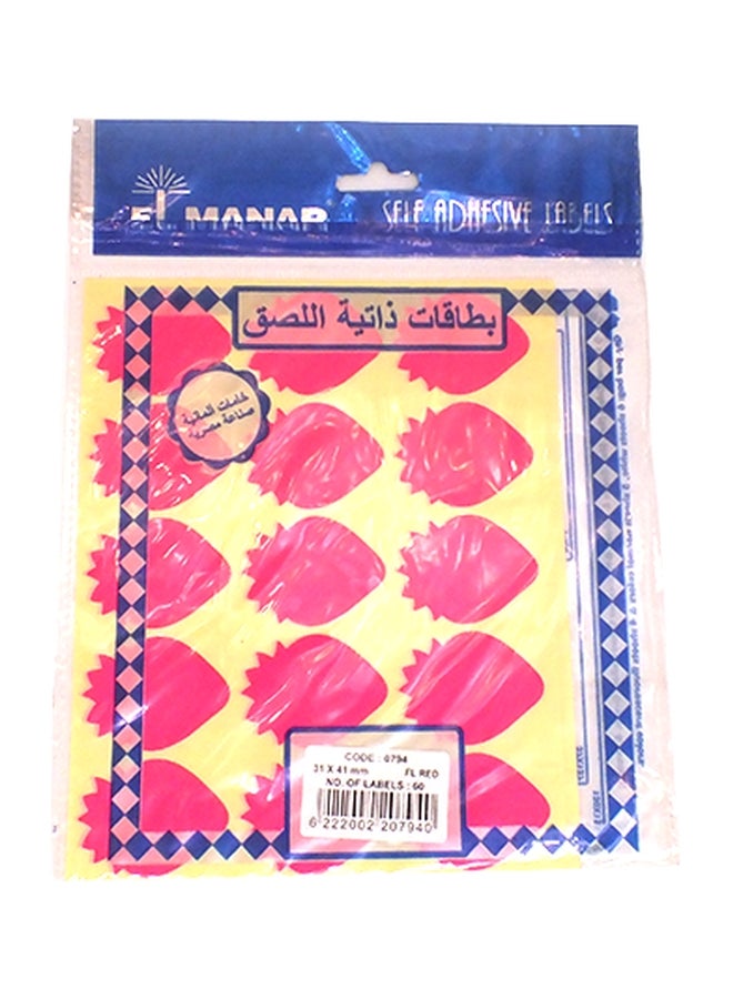 Elmanar 60-Piece Strawberry Shaped Self Adhesive Labels Red/Beige