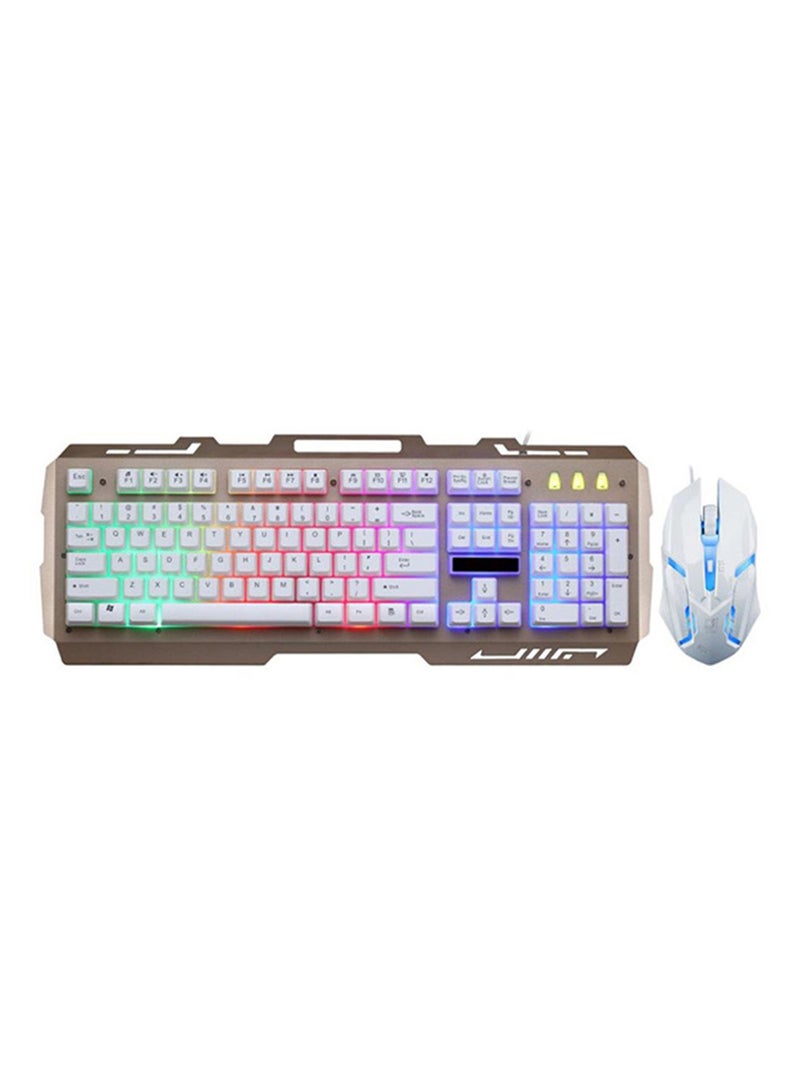 G700 LED Rainbow USB Wired Keyboard Mouse Set Gold/White - Image 1