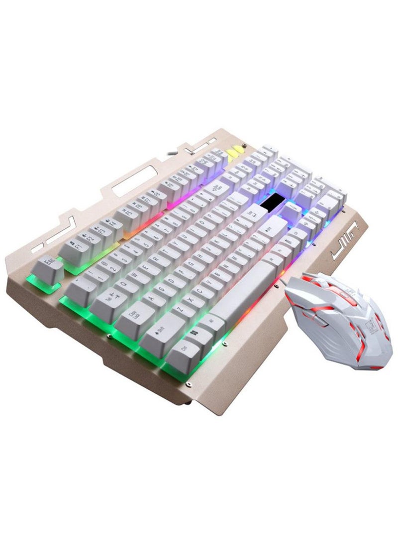 G700 LED Rainbow USB Wired Keyboard Mouse Set Gold/White - Image 2