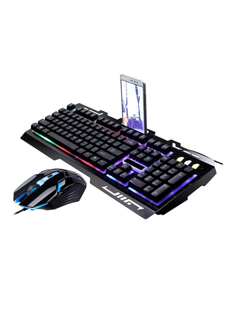 G700 LED Rainbow USB Wired Keyboard Mouse Set Black - Image 1