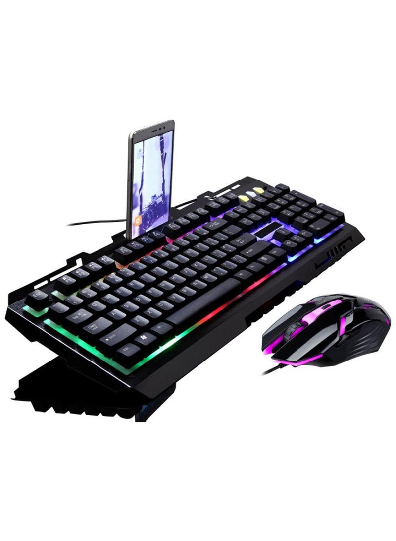 G700 LED Rainbow USB Wired Keyboard Mouse Set Black - Image 2