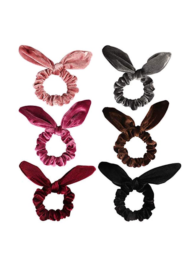 6-Piece Rabbit Ear Hair Ties Set Red/Pink/Grey