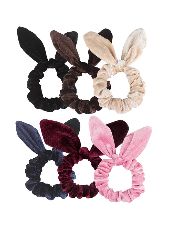 6-Piece Rabbit Ear Hair Ties Set Black/Pink/Red