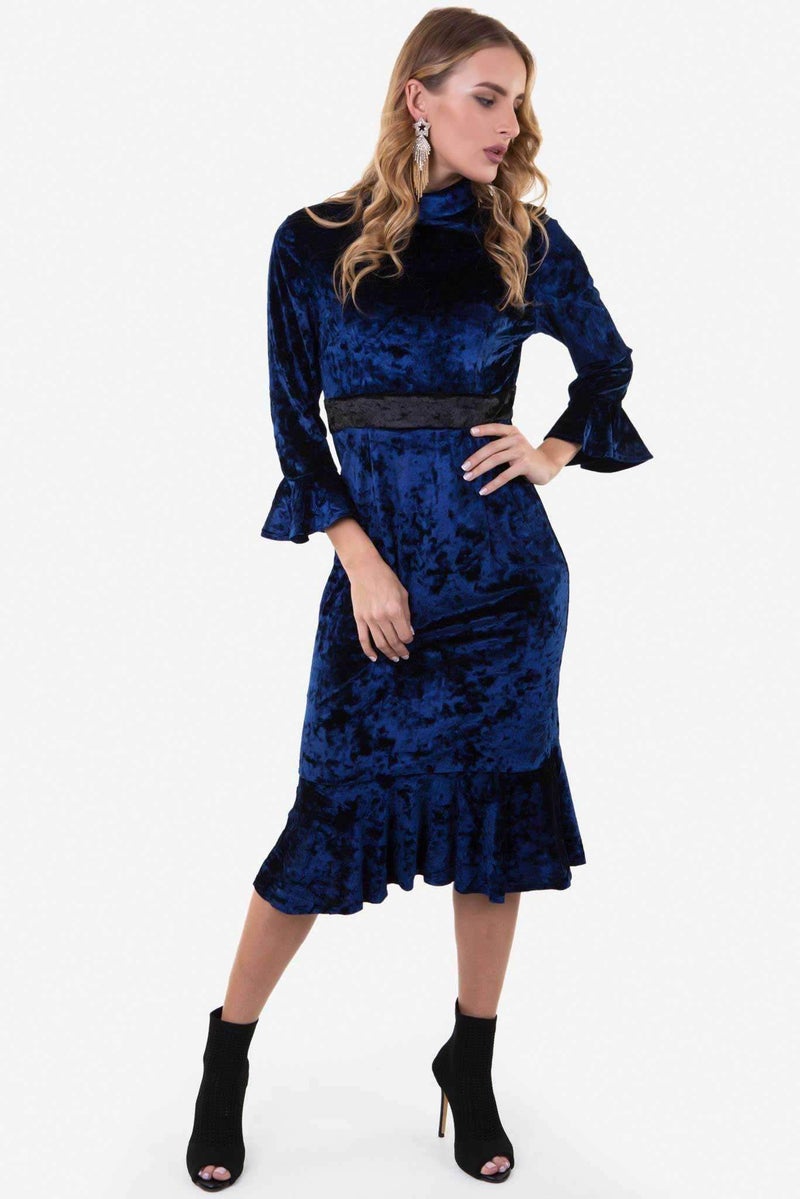 رو أورانج فستان من القطيفة متوسط الطول أزرق - Image 1