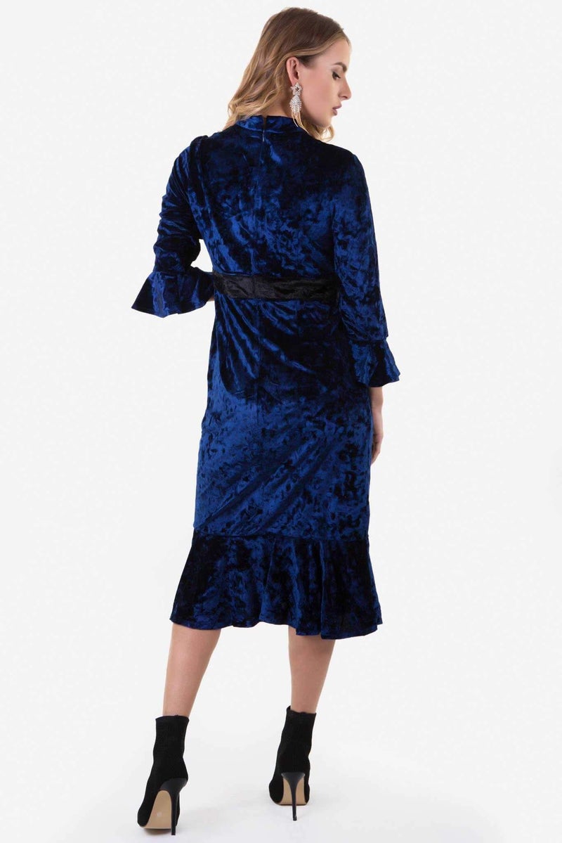 رو أورانج فستان من القطيفة متوسط الطول أزرق - Image 4