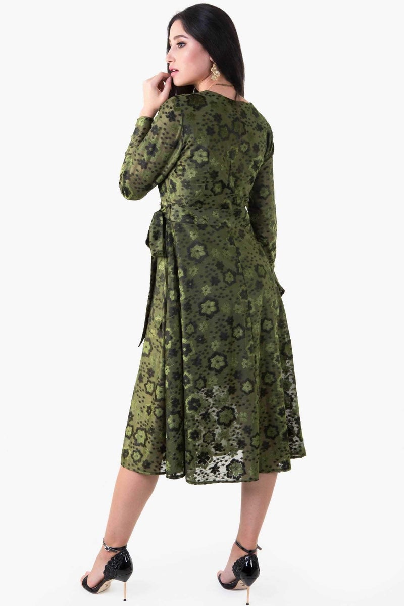 رو أورانج فستان مخمل بنقشة زهور أخضر - Image 4