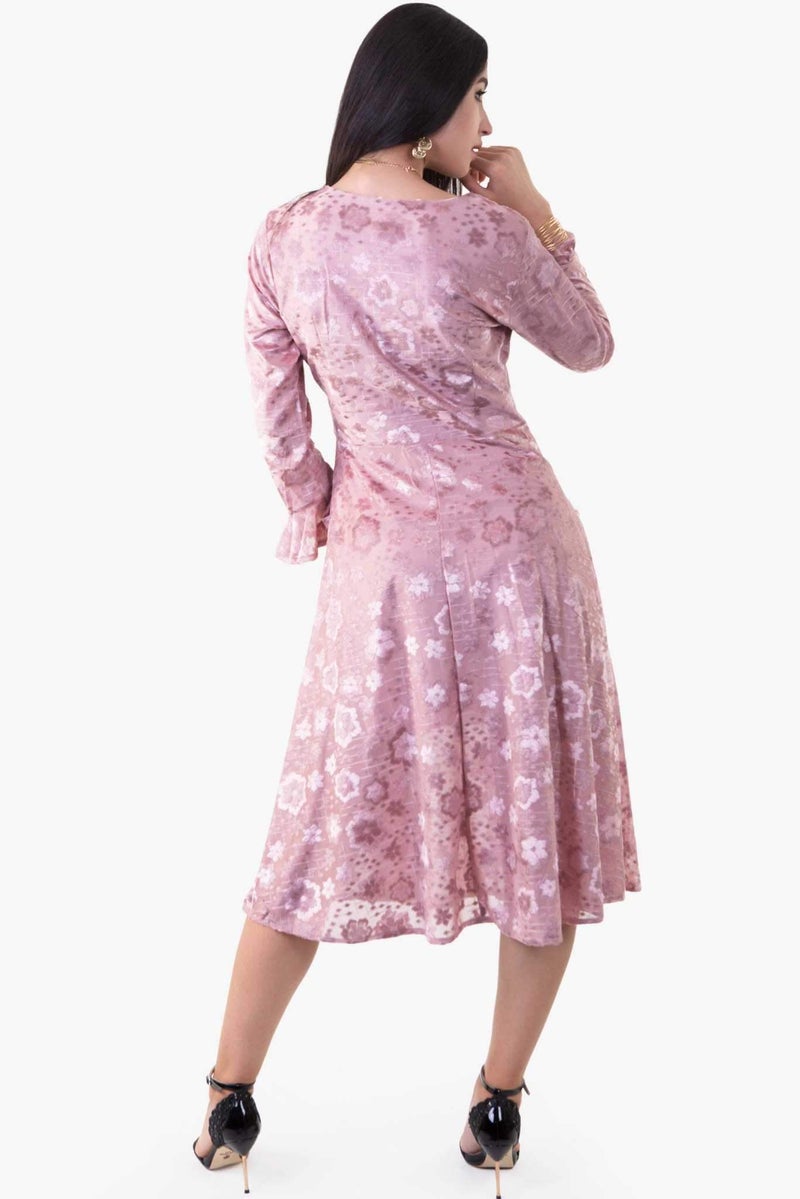 رو أورانج فستان مخمل بنقشة زهور وردي - Image 2