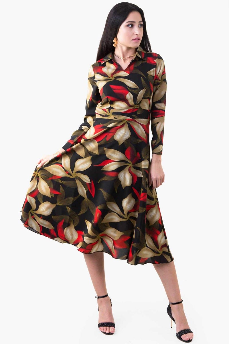 رو أورانج فستان بنقشة الزهور أسود/بني - Image 3