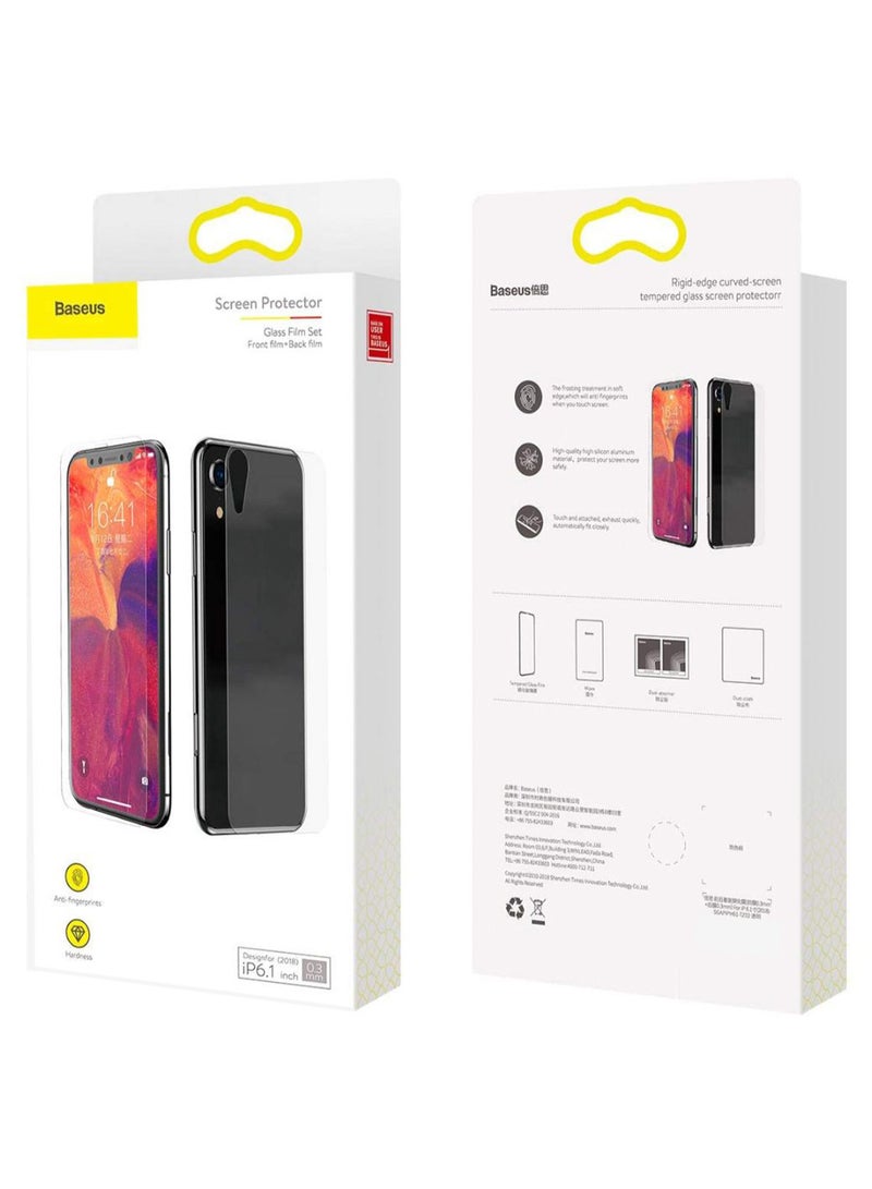 Baseus - Front And Back Tempered Glass Screen Protector For Apple iPhone XR Clear - Image 1