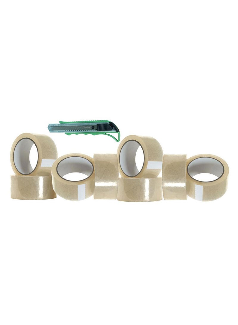 8-Piece Adhesive Tape Set With Cutter Beige