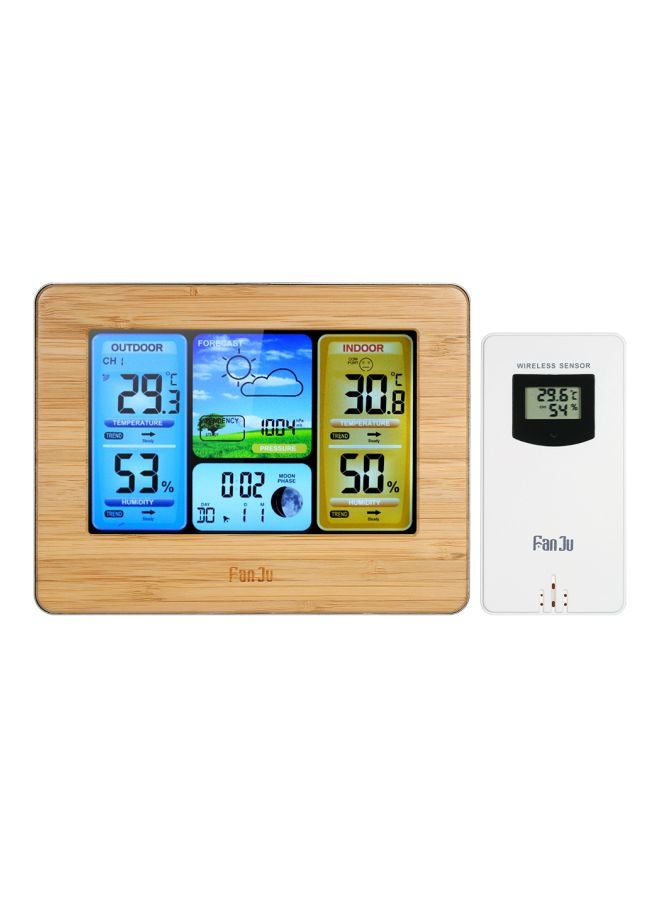 FanJu Wireless LCD Weather Station Alarm Clock Beige/White 16.5x3x12.5centimeter  - Image 1