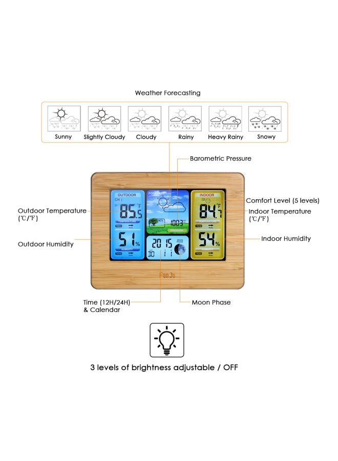 FanJu Wireless LCD Weather Station Alarm Clock Beige/White 16.5x3x12.5centimeter  - Image 5
