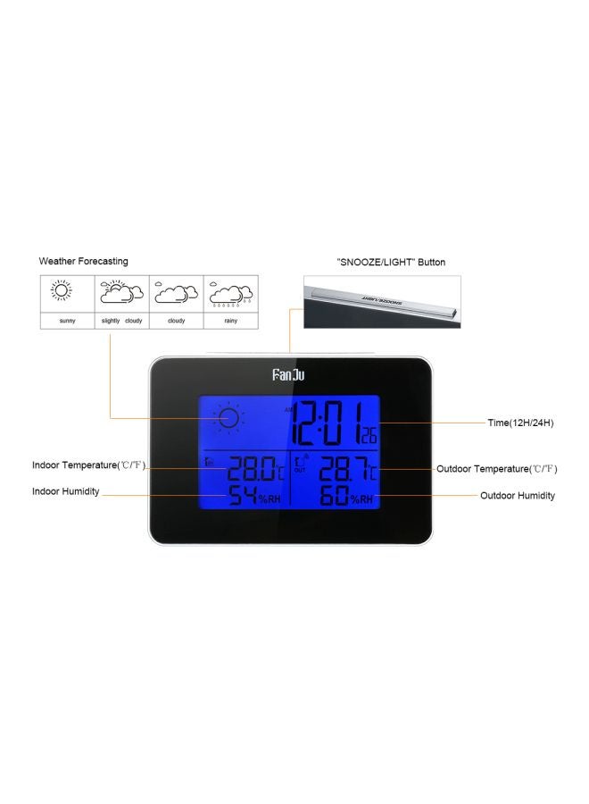 فان جو منبه لاسلكي مزود بشاشة LCD ومحطة طقس أسود/ أبيض 12.7x4.2x8.5سم  - Image 2