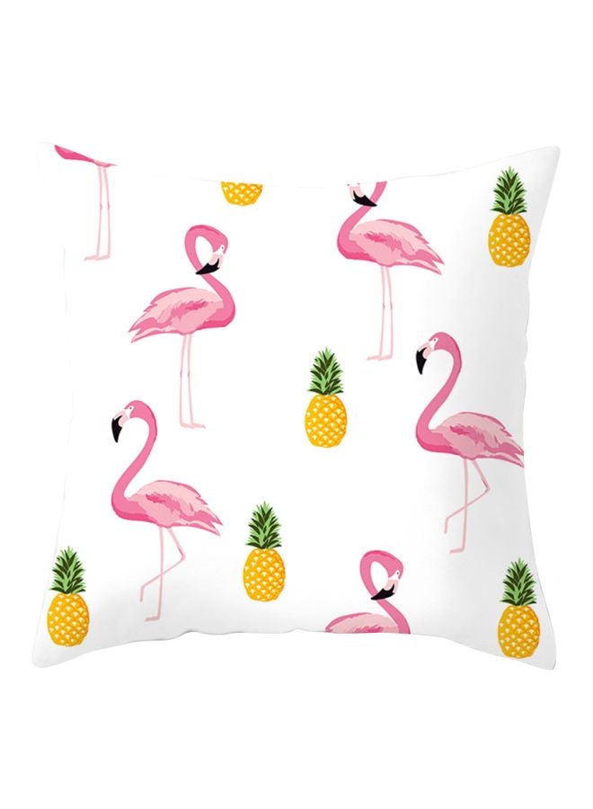 Printed Cushion Cover White/Pink/Yellow 17x17inch