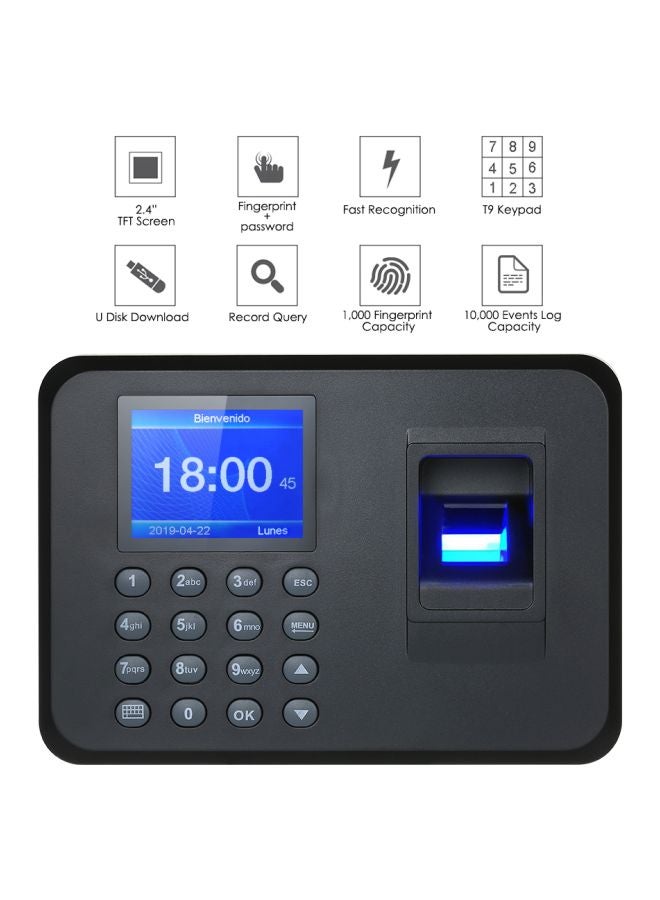Generic Biometric Fingerprint Attendance Machine Black  - Image 3