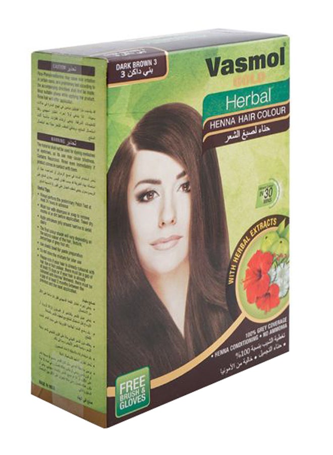 Vasmol - Herbal Henna Hair Colour 3 Dark Brown - Image 1