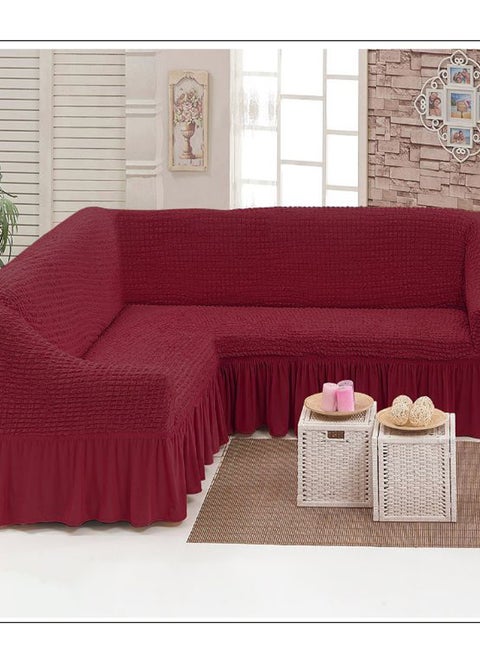 5 Seater L Shape Stretchable Sofa Cover for Straight Claret Red 4meter