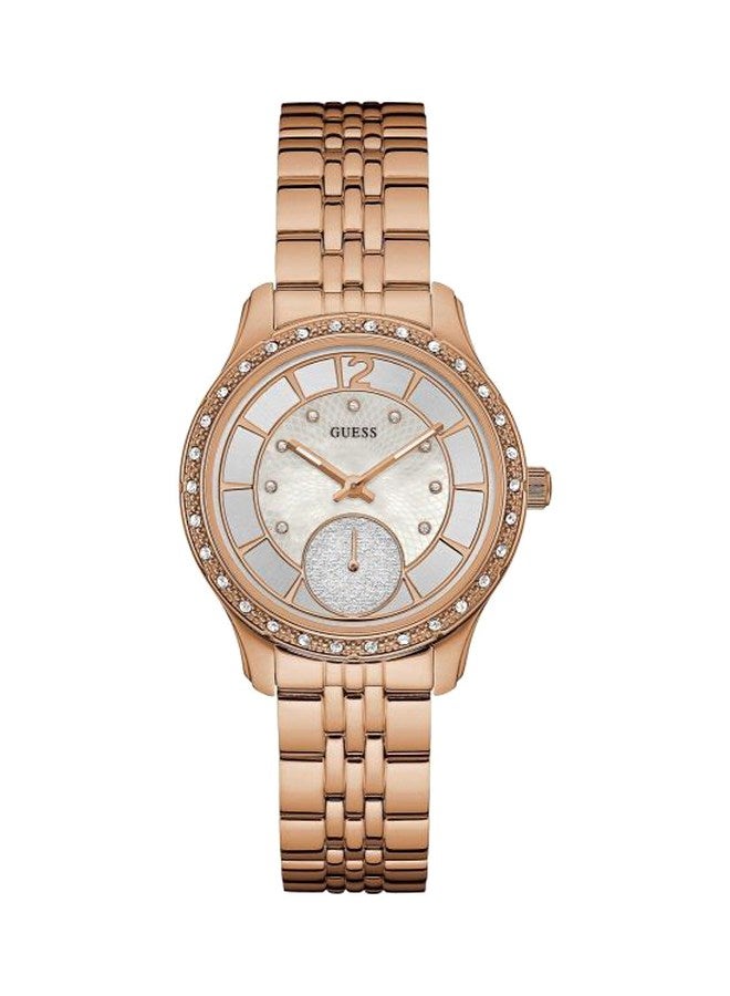 جس ساعة يد بعقارب وسوار من الستانلس ستيل طراز W0931L3 للنساء - Image 1