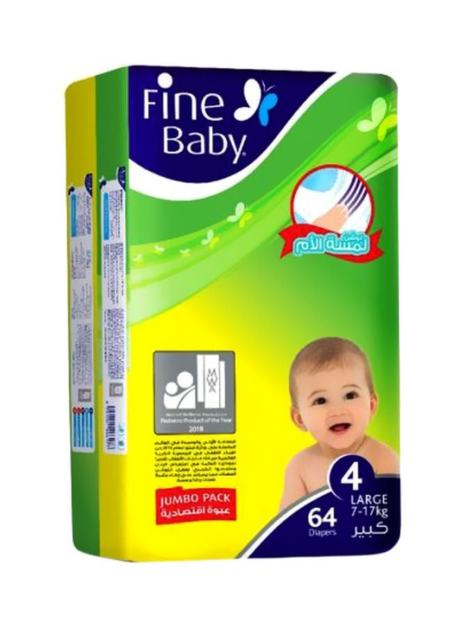 Fine Baby Disposable Diapers, Size 4, 7-17 kg, Jumbo Pack, 64 Count