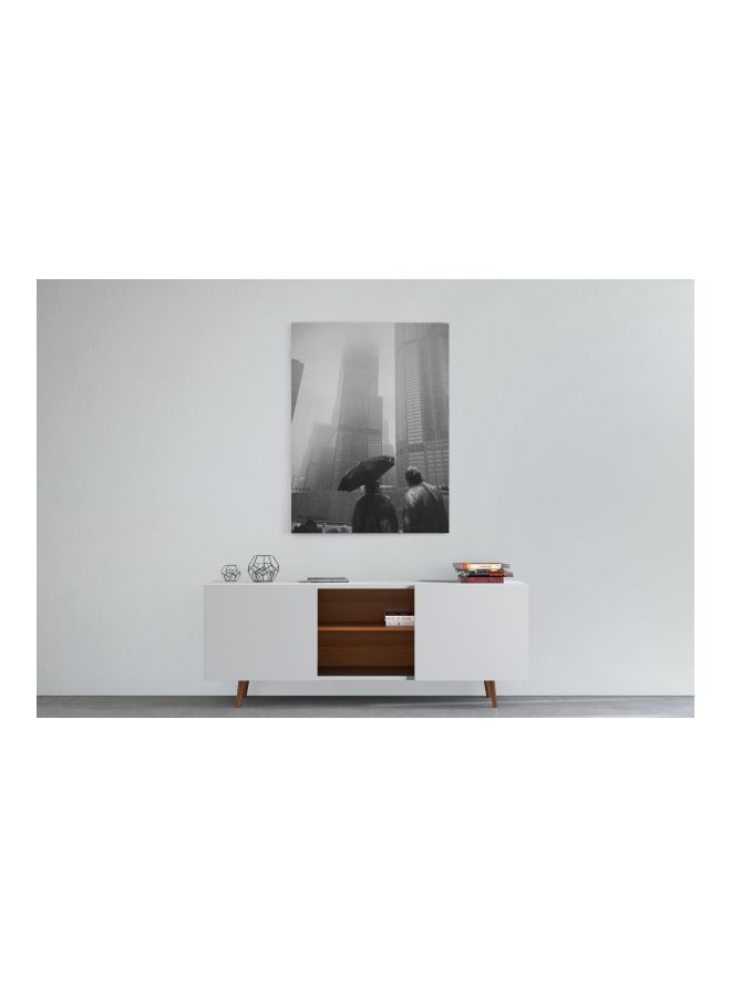 لوحة فنية من قماش الكانفاس بإطار بطبعة مطر في المدينة رمادي / أبيض 60x80Ø³Ù†ØªÙŠÙ…ØªØ± - Image 3