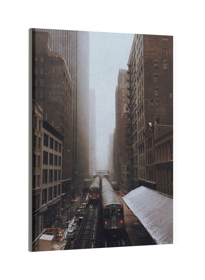 LOWHA Train Printed Framed Canvas Wall Art Brown/White 60x80cm  - Image 1