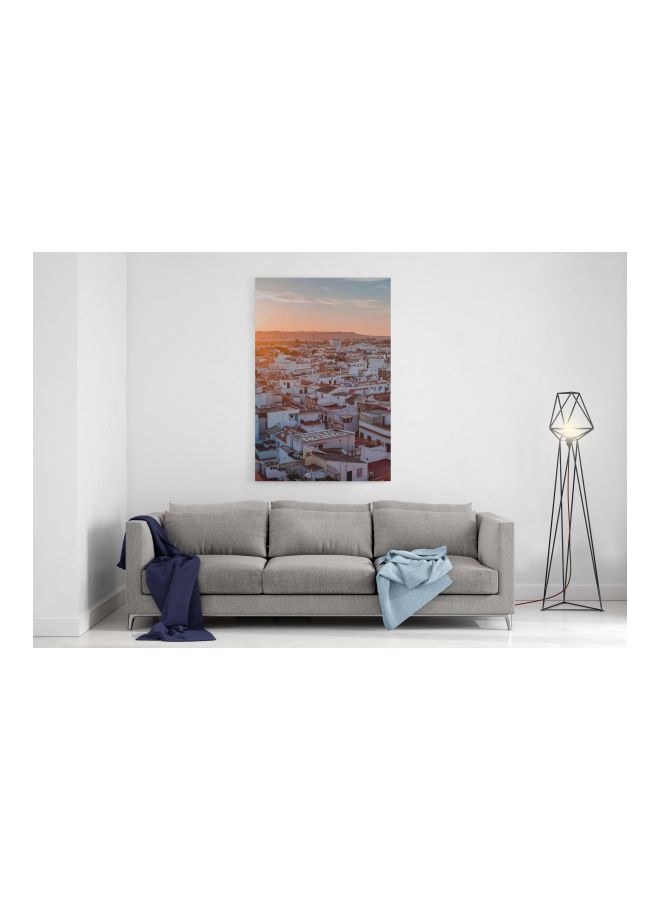 لوحة فنية من قماش الكانفاس بإطار بطبعة مدينة وشمس أبيض/رمادي 60x80سم - Image 3