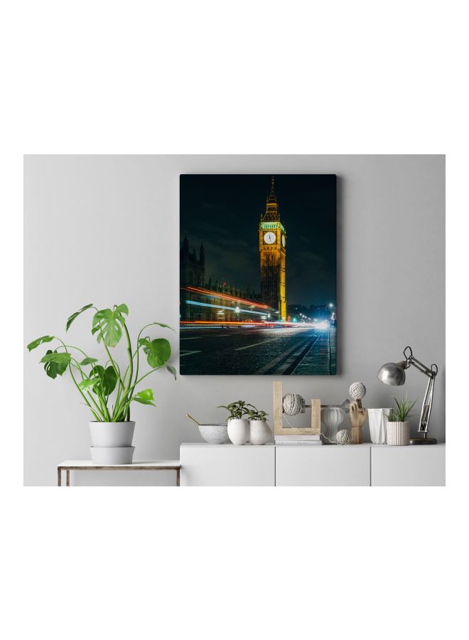 لوحة فنية من قماش الكانفاس بإطار وطبعة ساعة بيج بين رمادي/أصفر/أحمر 60x80سم - Image 3