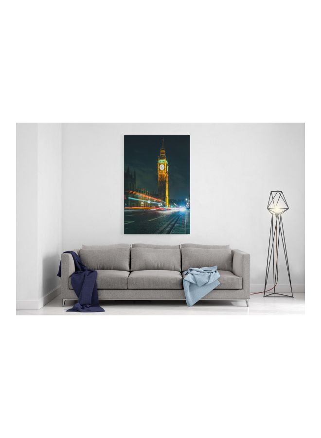 لوحة فنية من قماش الكانفاس بإطار وطبعة ساعة بيج بين رمادي/أصفر/أحمر 60x80سم - Image 4