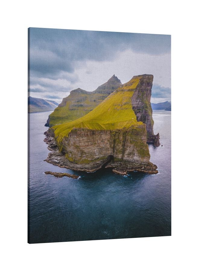 LOWHA Island Printed Framed Canvas Wall Art Grey/Yellow/Green 60x80cm  - Image 1