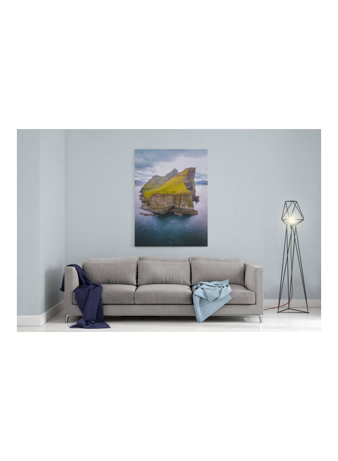 LOWHA Island Printed Framed Canvas Wall Art Grey/Yellow/Green 60x80cm  - Image 3