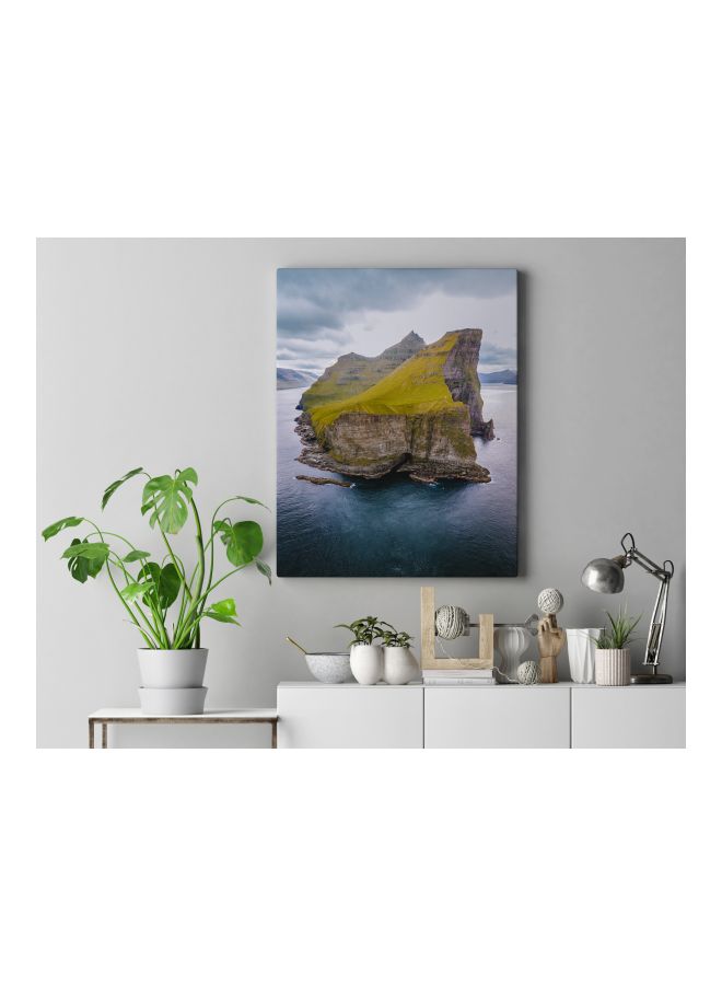 LOWHA Island Printed Framed Canvas Wall Art Grey/Yellow/Green 60x80cm  - Image 4