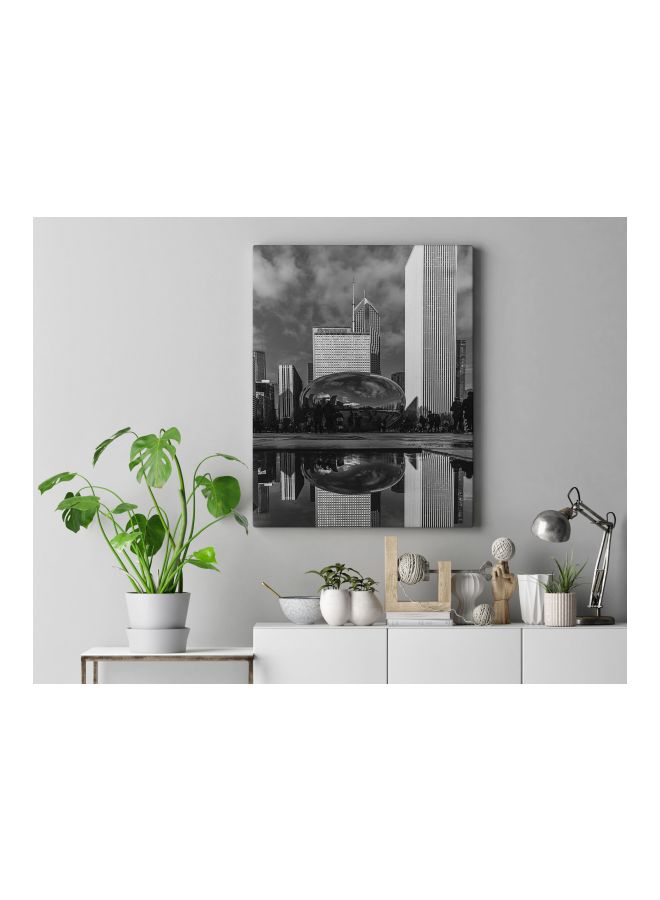 لوحة فنية من قماش الكانفاس بإطار وطبعة شيكاغو رمادي / أبيض 60x80سم - Image 4