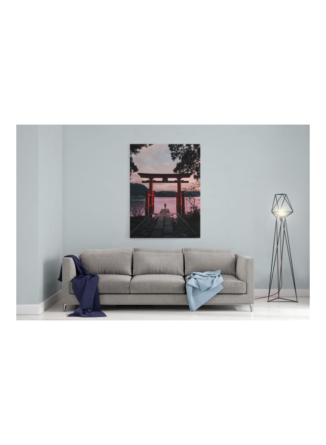 لوحة فنية من قماش الكانفاس بإطار بطبعة بحيرة أسود/ أحمر/ رمادي 60x80سم - Image 3