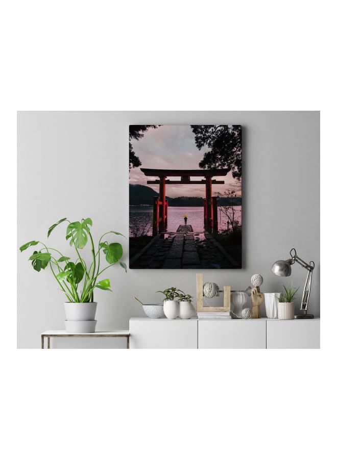 لوحة فنية من قماش الكانفاس بإطار بطبعة بحيرة أسود/ أحمر/ رمادي 60x80سم - Image 4