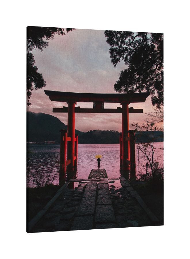 لوحة فنية من قماش الكانفاس بإطار بطبعة بحيرة أسود/ أحمر/ رمادي 60x80سم - Image 1