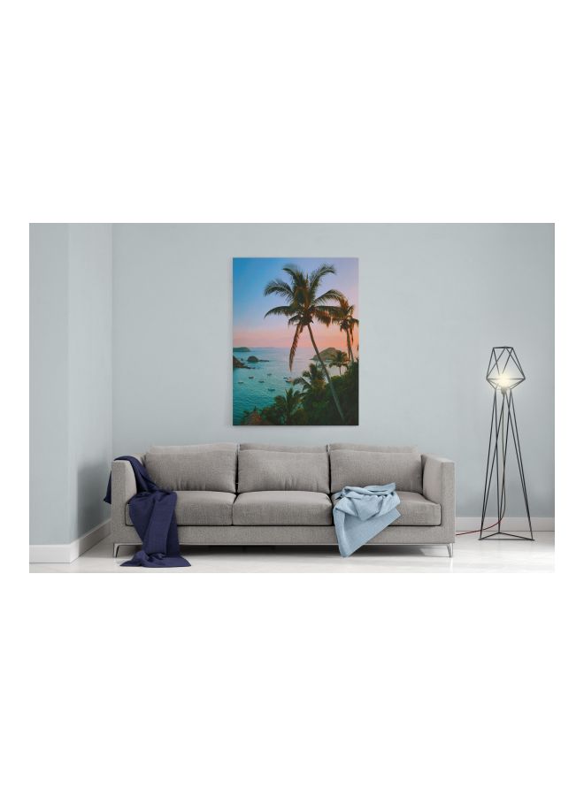 لوحة فنية من قماش الكانفاس بإطار وطبعة شجرة نخيل أزرق / أخضر / أحمر 60x80سم - Image 3