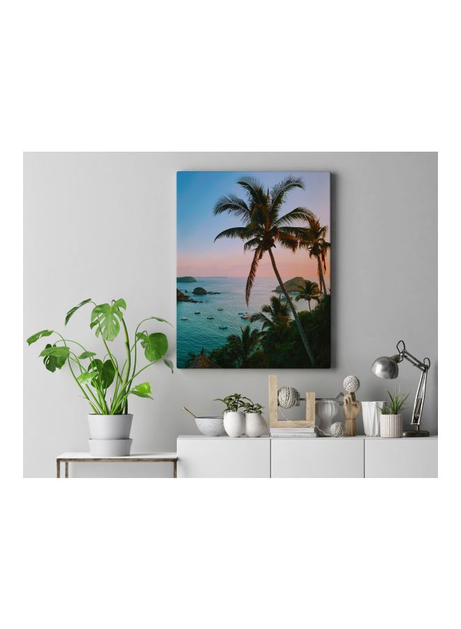 لوحة فنية من قماش الكانفاس بإطار وطبعة شجرة نخيل أزرق / أخضر / أحمر 60x80سم - Image 4