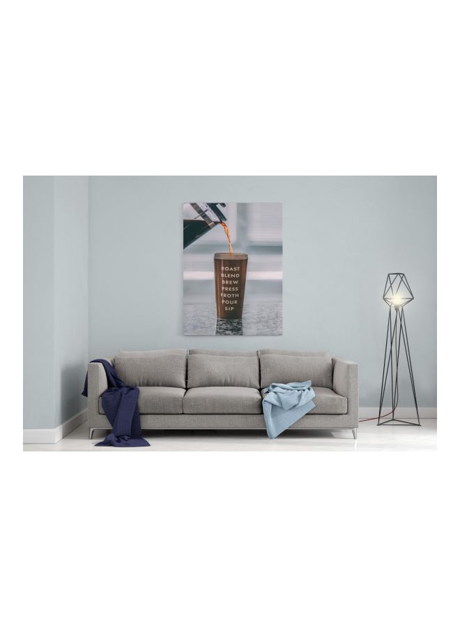 LOWHA Coffee Printed Framed Canvas Wall Art Grey/Brown 60x80cm  - Image 3